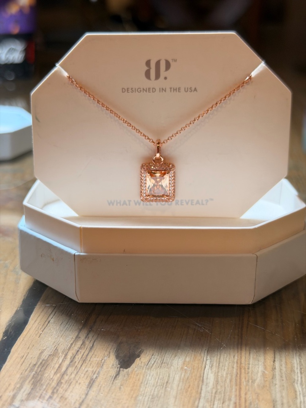 Bomb Party! Rose Gold Square Crystal Pendant Necklace - Picture 5 of 5